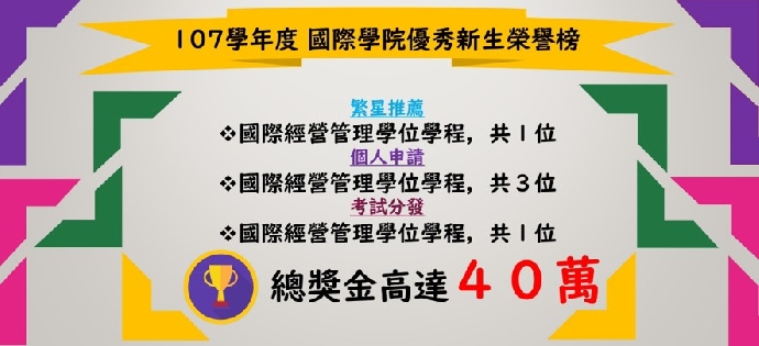 107學年度國際學院優秀新生榮譽榜