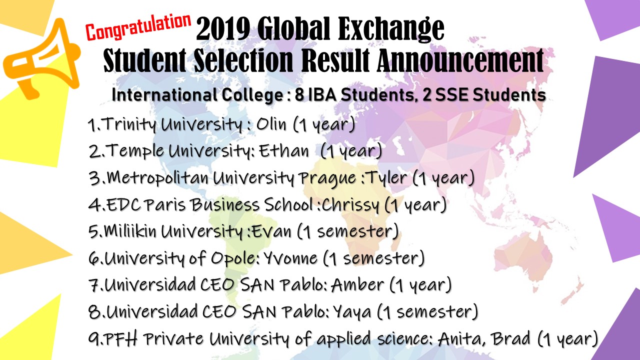 2019 Global Exchange Student Selection Result Announcement